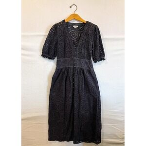 Sundance Women's Small Eyelet Lace Windblown Midi Dress Pockets Navy Cottagecore